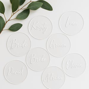 Personalised Acrylic Name Tags |Custom 10cm Clear Place Cards | wedding Place Cards