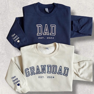 Grandpa Shirt With Date, Custom Embroidered Sweatshirt, Name On Sleeve With Heart, Daddy Est Year Shirt, Father's Day Gift, Gift For New Dad