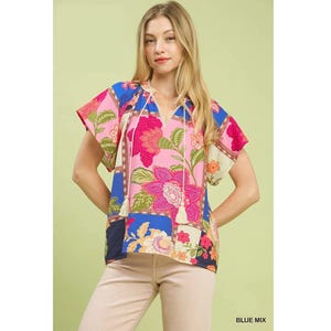 Mix Floral Patchwork Tassel Tie Top