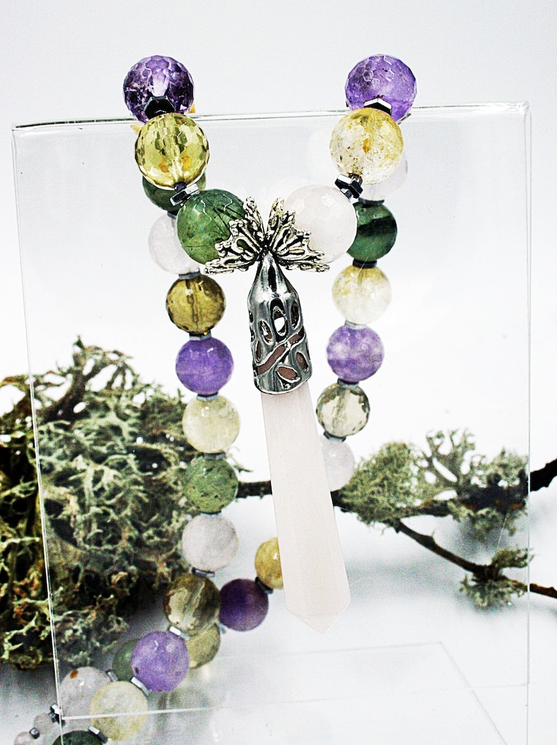 Multi Gemstone Necklace with Rose Quartz Pendant