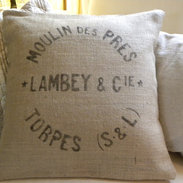 Burlap (hessian) replica French grain sack pillow cover