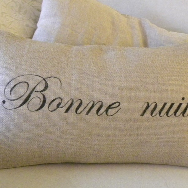 Burlap France French Bonne Nuit pillow cover