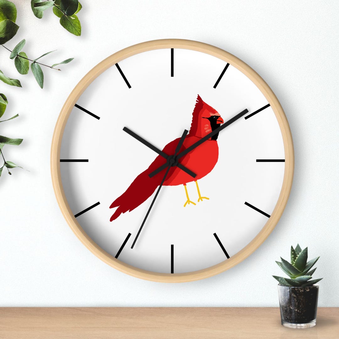 Cardinal Wall Clock - Nature Inspired Decor, Bird Lover Gift, Red ...