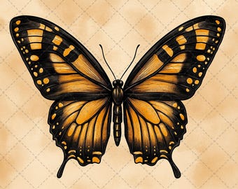 American Tattoo Style Monarch Butterfly Art Print – Bold Orange & Black Butterfly Wall Decor – Nature Illustration for Home