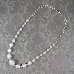 Vintage Venetian Silver Foil and Pale Pink Crystal Beaded and Sterling Silver Necklace