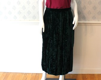 Vintage 1990s Green Stephan Caras Crushed Velvet Long Skirt