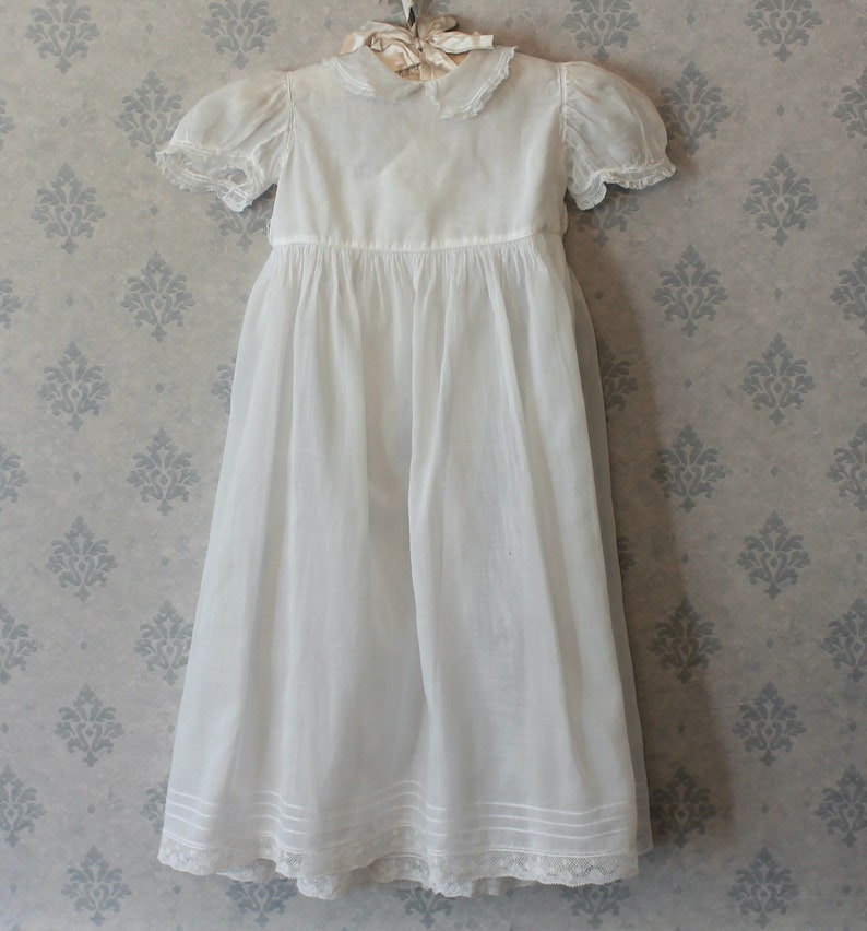 Vintage White Soft Sheer Cotton Wrap Style Short Sleeve Long Baby Baptism or Christening Gown image 1