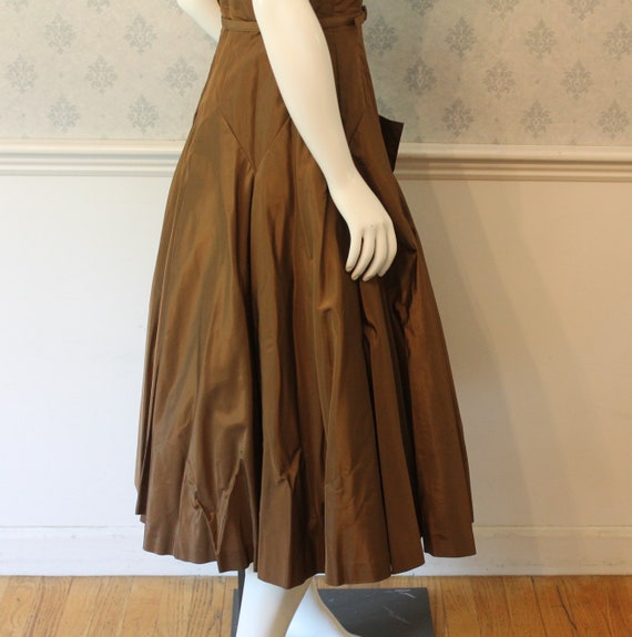 Vintage 1950s Brown Taffeta Belted Dress with Ful… - image 7