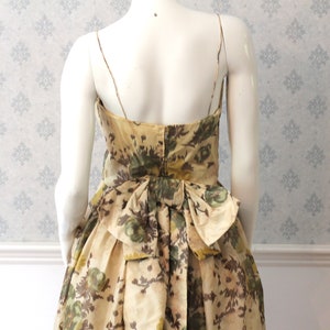 Vintage 1950s to 1960s Rita Thornton Yellow and Green Floral Silk Spaghetti Strap Evening Gown or Dress image 6