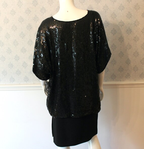 Vintage 1990s Sparkly Black, Gold and Pink Sequin… - image 6