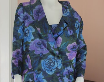 Vintage Purple and Blue Taffeta Sleeveless Dress with Matching Jacket