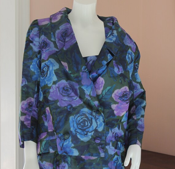 Vintage Purple and Blue Taffeta Sleeveless Dress … - image 1