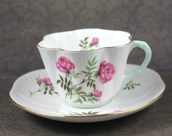 Vintage Shelley English Bone China Dainty Eglantine Pattern #2389 Tea Cup and Saucer Set