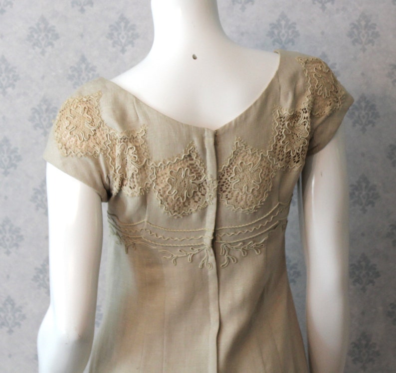 Vintage Beige Linen and Appliquéd Lace 1950s to 60s Rita Thornton Pencil or Wiggle Dress image 7