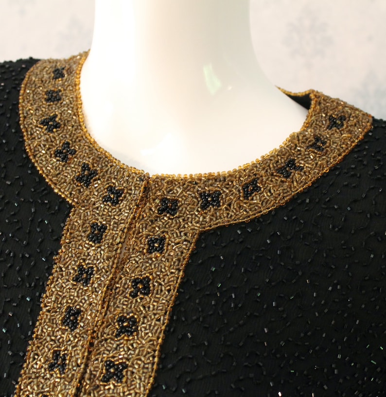 Vintage Stenay Black and Gold Beaded and Sequin Long Sleeve Women's Jacket image 2