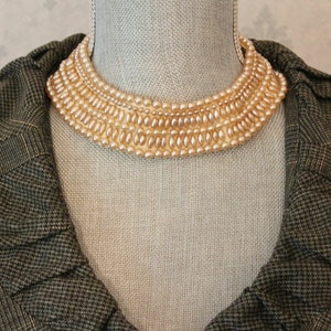 Vintage Glenter Japanese Faux Pearl Beaded Ivory Satin Collar