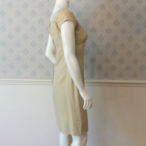 Vintage Beige Linen and Appliquéd Lace 1950s to 60s Rita Thornton Pencil or Wiggle Dress image 4