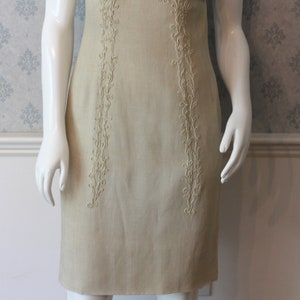 Vintage Beige Linen and Appliquéd Lace 1950s to 60s Rita Thornton Pencil or Wiggle Dress image 5