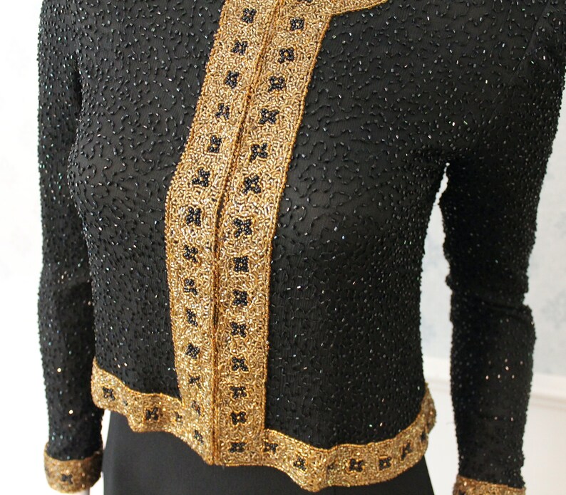 Vintage Stenay Black and Gold Beaded and Sequin Long Sleeve Women's Jacket image 3