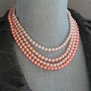 Vintage 1950s to 1960s 4 Strand Pink Faux Pearl Graduated Beaded Japan Necklace image 1