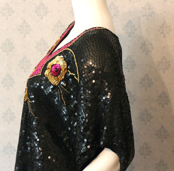 Vintage 1990s Sparkly Black, Gold and Pink Sequin… - image 8