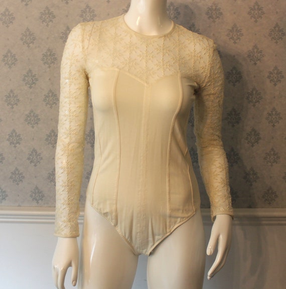 Vintage 1990s Escada Ivory Sequin Snowflake Sheer… - image 1