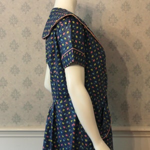 Vintage Mid Century 1950s Novelty Print Blue, Yellow and Pink County Fair Originals House Dress image 4