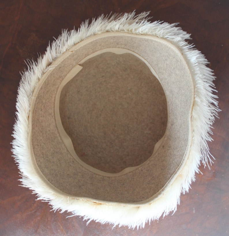 Vintage Mid Century Brown and Ivory Feather Covered Women/'s Hat