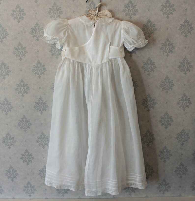 Vintage White Soft Sheer Cotton Wrap Style Short Sleeve Long Baby Baptism or Christening Gown image 5