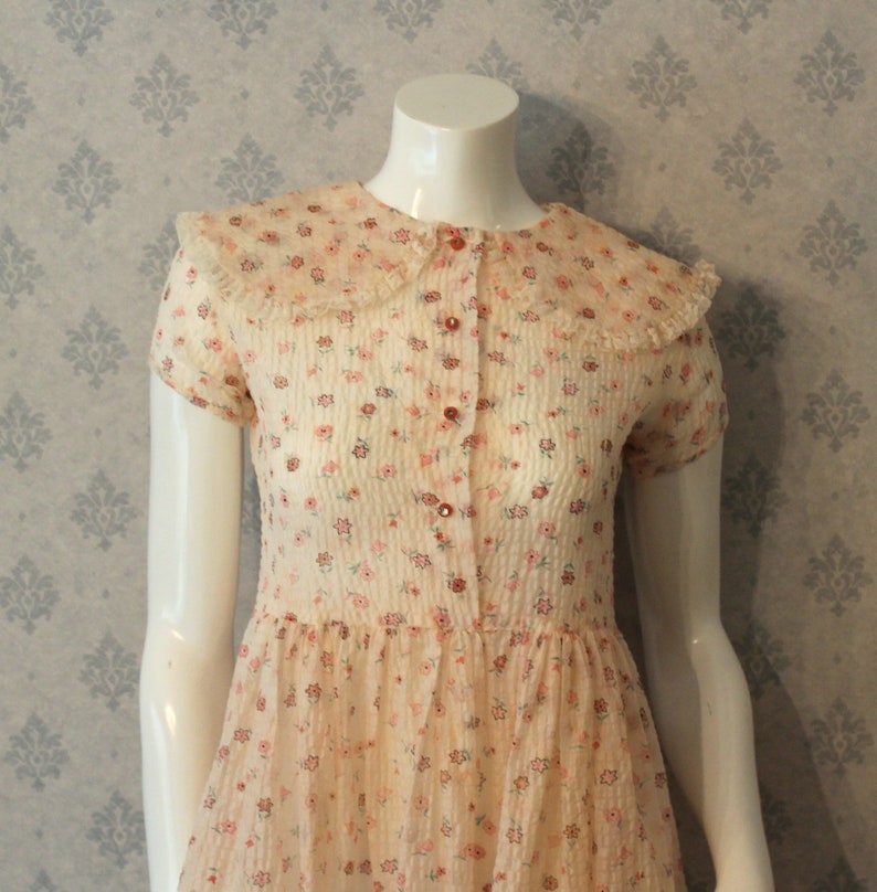 Vintage 1950s Princess Pat Sheer Nylon Pink Floral Dress image 2
