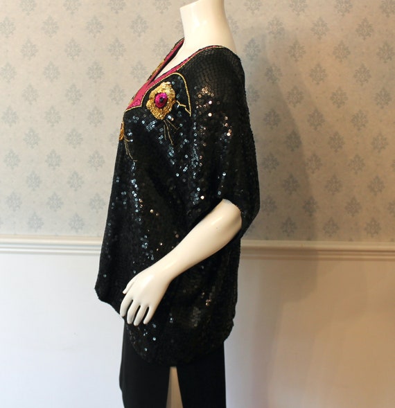 Vintage 1990s Sparkly Black, Gold and Pink Sequin… - image 7
