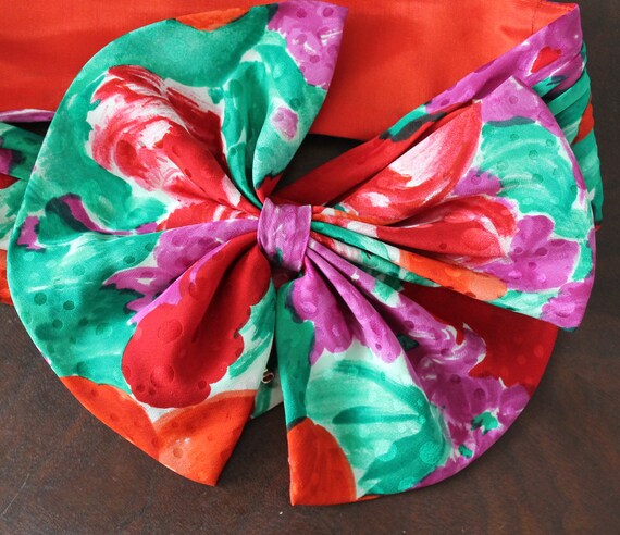 Vintage 1980s Bright Red, Purple and Green Floral… - image 3