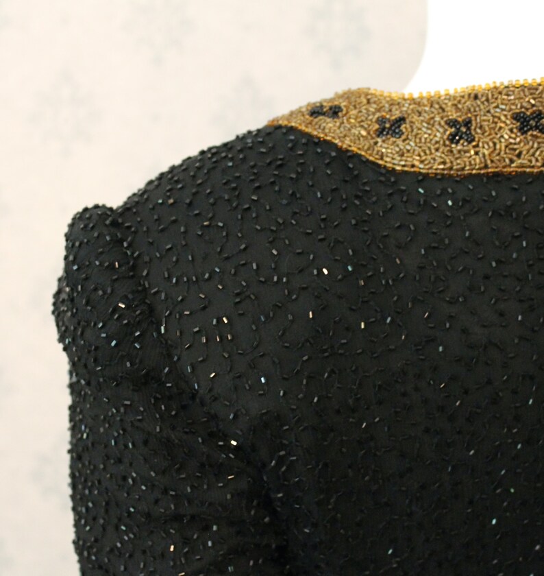 Vintage Stenay Black and Gold Beaded and Sequin Long Sleeve Women's Jacket image 7