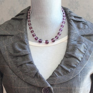 Vintage Graduated Deep Purple Amethyst & Clear Faceted Glass Beaded Necklace