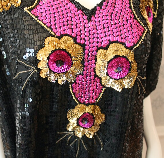 Vintage 1990s Sparkly Black, Gold and Pink Sequin… - image 4