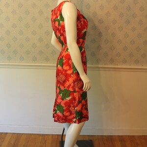 Vintage 1950s to 1960s Red, Pink & Green Bright Floral Print Silk Matching Pencil Dress and Short image 5