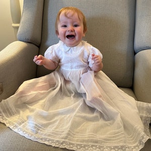 Vintage White Soft Sheer Cotton Wrap Style Short Sleeve Long Baby Baptism or Christening Gown image 2
