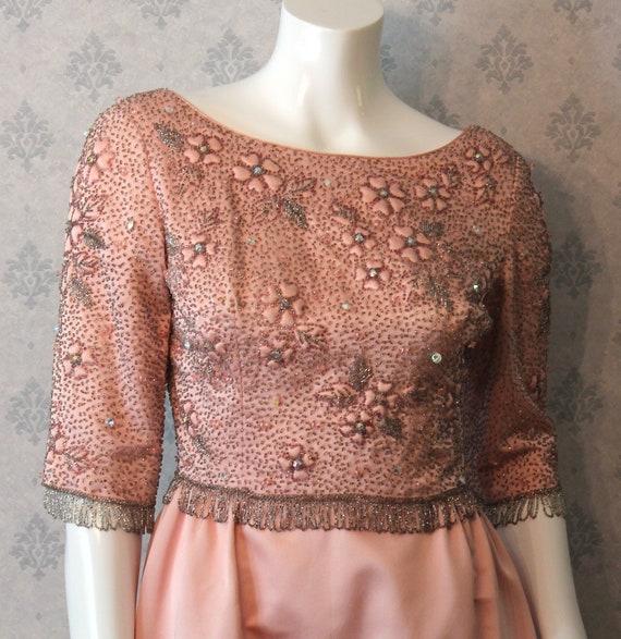Vintage 1960s Pink Satin and Silver Beaded Victor… - image 1