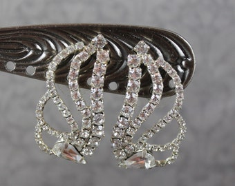 Vintage Swirling Clear Rhinestone Silver Tone Pierced Earrings