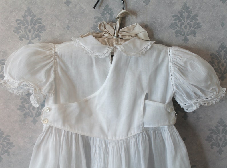 Vintage White Soft Sheer Cotton Wrap Style Short Sleeve Long Baby Baptism or Christening Gown image 9