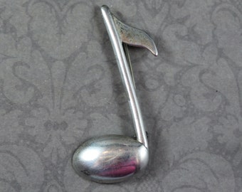 Vintage Mid Century Beau Sterling Silver Musical Note Brooch