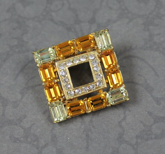 Vintage Bright Yellow, Orange and Clear Rhineston… - image 3