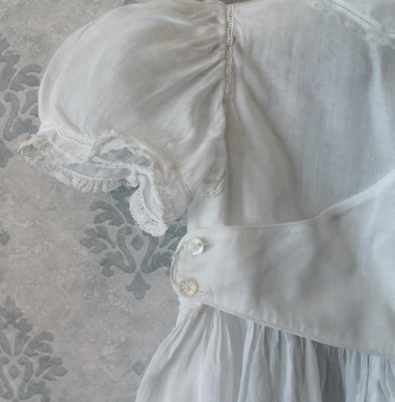 Vintage White Soft Sheer Cotton Wrap Style Short Sleeve Long Baby Baptism or Christening Gown image 10