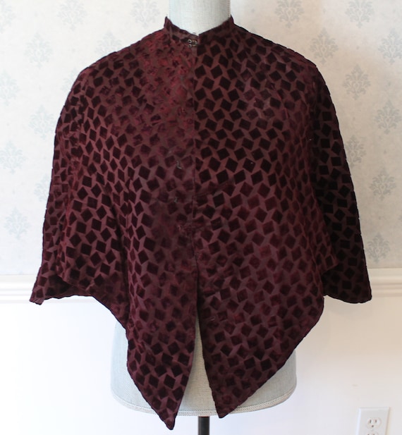 Antique Victorian Burgundy Velvet Cape