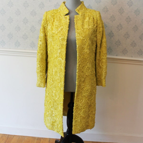 Vintage 1960s Bright Yellow Lace and Ribbon Floral Spring Coat