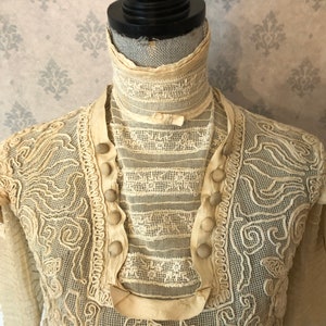 Antique Edwardian 1900s Soutache Net Lace High Neck Blouse image 3