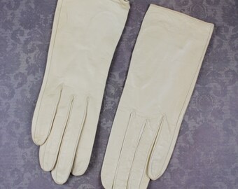 Vintage Lionel Le Grand French Beige Kidskin Leather Short Silk Lined Gloves Size 6 1/2