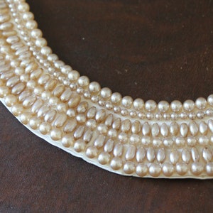 Vintage Glenter Japanese Faux Pearl Beaded Ivory Satin Collar image 3