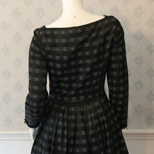 Vintage 1950s Black and White Checkered Long Sleeve Swing Skirt Dress with Red Tulle Petticoat image 5