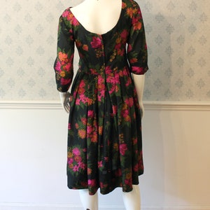 Vintage 1950s Gigi Young Pink, Orange, Green and Black 3/4 Sleeve Silk Button Front Dress image 5